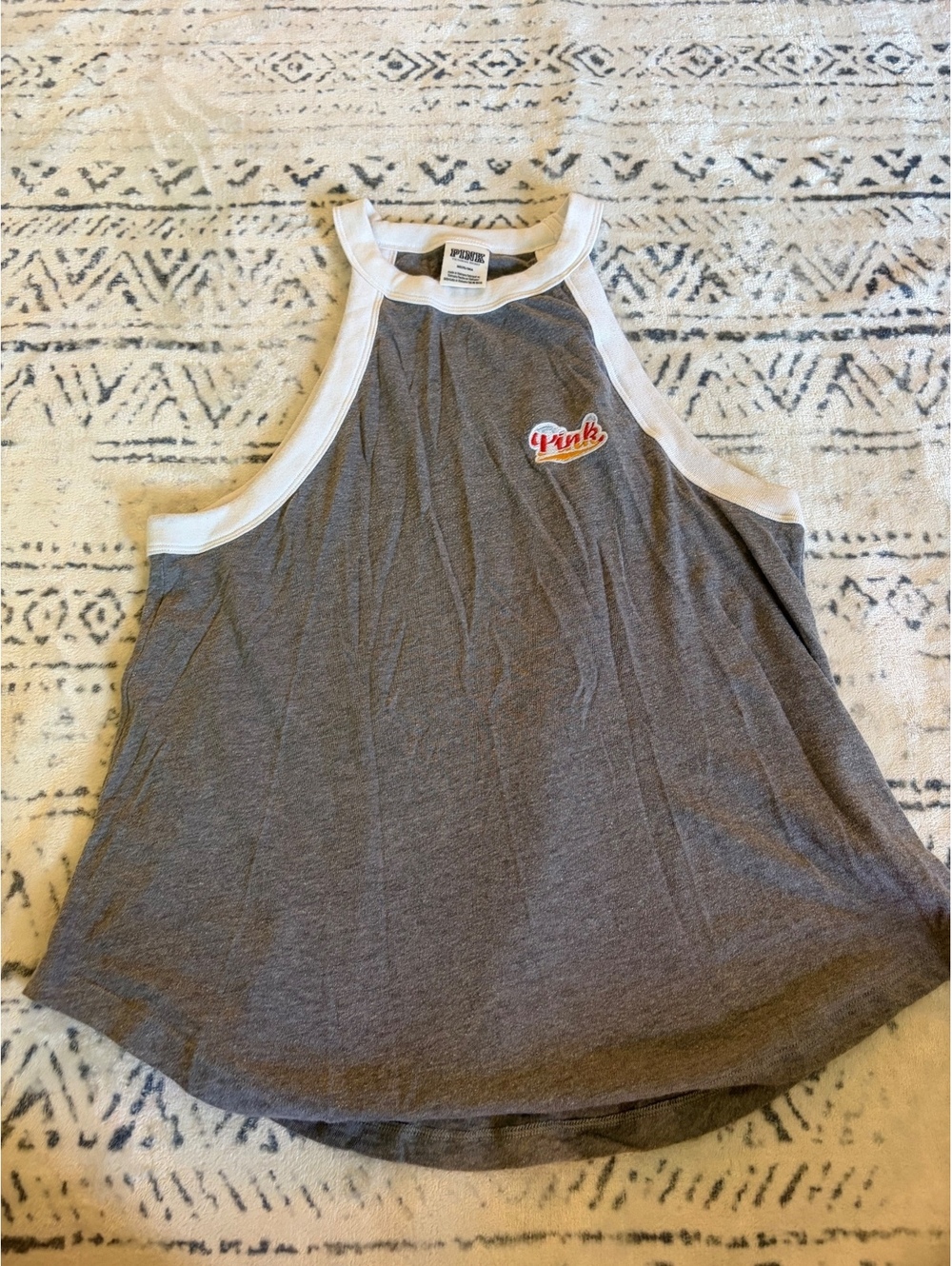 Pink Victoria's Secret Gray and White Sleeveless Tank Top